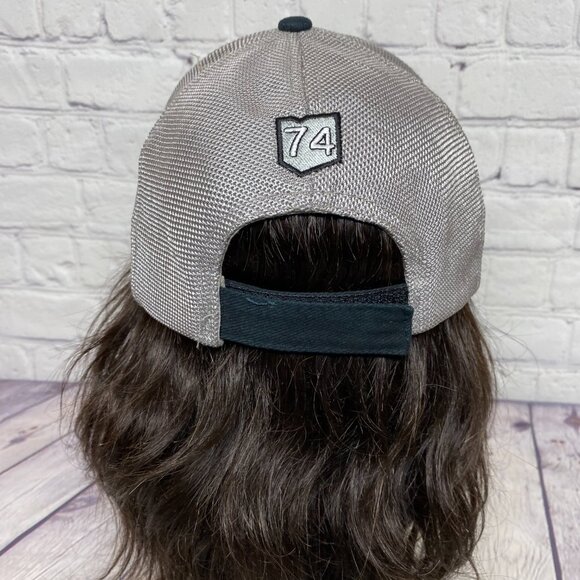 Trucker Hat Mesh Cap Strap Back Black Gray One Size Fits All BOURGAULT Patch - Picture 3 of 8